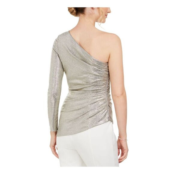 ADRIANNA PAPELL Womens Asymmetrical Hem Long Sleeve Party Blouse - Picture 2 of 2